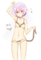 Rule 34 | 10s, 1girl, blush, bow, bow bra, bow panties, bra, cat tail, commentary request, embarrassed, highres, kantai collection, kashizu ringo, looking at viewer, navel, one-hour drawing challenge, panties, paw pose, pink hair, red eyes, short hair, simple background, solo, stomach, tail, tama (kancolle), twitter username, underwear, underwear only, white background