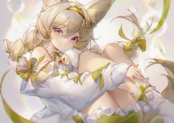 Rule 34 | 1girl, animal ear fluff, animal ears, arknights, artist name, bare shoulders, beanstalk (arknights), beanstalk (gift uncompleted) (arknights), bell, bow, closed mouth, detached sleeves, frilled shorts, frills, green bow, green hairband, green shorts, hair between eyes, hair bow, hair ornament, hairband, hairclip, highres, irisrey, legs up, lens flare, long sleeves, looking at viewer, neck bell, neck garter, no shoes, official alternate costume, pom pom (clothes), red eyes, shorts, sitting, sleeves past wrists, smile, socks, solo, star (symbol), star hair ornament, sweater, white socks, white sweater