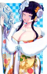 Rule 34 | 1girl, absurdres, breasts, cleavage, dead or alive, highres, japanese clothes, kevintower, kimono, large breasts, nyotengu, solo