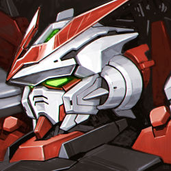 Rule 34 | close-up, commentary, ehh jikkenshitu, from side, glowing, glowing eyes, gundam, gundam astray red frame kai, gundam seed, gundam seed astray, head, highres, looking ahead, mecha, no humans, robot, science fiction, solo, v-fin