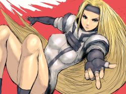 Rule 34 | 1girl, arc system works, blonde hair, blue eyes, breasts, elbow gloves, female focus, fingerless gloves, fumio (rsqkr), gloves, guilty gear, long hair, millia rage, solo
