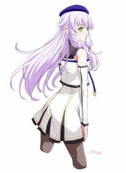 1girl altina_orion bare_shoulders beret detached_sleeves double-parted_bangs dress eiyuu_densetsu floating_hair green_eyes hair_between_eyes hat kai_no_kiseki kuro_no_kiseki_(series) long_hair purple_hair simple_background smile solo thighhighs twintails white_background white_hair xiacheng_tatsuya