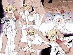 Rule 34 | 1boy, 1girl, after vaginal, akatsuki kirika, animal ears, ass, bathstory entertainment, blonde hair, blush, bouncing breasts, bouquet, breasts, breasts out, breasts squeezed together, cameltoe, clothing aside, collaboration, colorized, commentary request, covered navel, cum, cum in pussy, cumdrip, dress, facial, fake animal ears, fellatio, flower, green eyes, hair flower, hair ornament, head out of frame, hetero, large breasts, large penis, leotard, leotard aside, licking, licking penis, lipstick mark, lipstick mark on penis, lipstick mark on penis, multiple views, nipple stimulation, nipple tweak, nipples, no bra, oral, paizuri, penis, penis on face, rabbit ears, saliva, saliva trail, senki zesshou symphogear, sex, shamashiel, short hair, shortstack, size comparison, size difference, spread legs, stomach bulge, thighhighs, trembling, uncensored, vaginal, veins, veiny penis, wedding dress, white leotard, x hair ornament