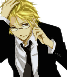 Rule 34 | 1boy, blonde hair, durarara!!, formal, glasses, heiwajima shizuo, jacket, necktie, smile, suit, yellow eyes