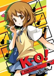 Rule 34 | 00s, 1girl, :o, bad id, bad pixiv id, brown eyes, brown hair, cover, cover page, female focus, hair ornament, hairclip, hirasawa yui, k-on!, open mouth, pointing, reina (black spider), school uniform, short hair, solo