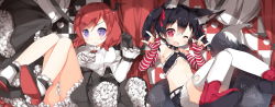 Rule 34 | &gt;:|, 10s, 2girls, :|, ;d, animal ears, ascot, black gloves, black hair, closed mouth, double m/, elbow gloves, fingerless gloves, fox ears, fox tail, frilled skirt, frills, gloves, kemonomimi mode, love live!, love live! school idol project, m/, multiple girls, navel, nishikino maki, one eye closed, open mouth, purple eyes, red eyes, red hair, saru, shoes, short hair, sitting, skirt, smile, striped clothes, striped gloves, tail, thighhighs, twintails, v-shaped eyebrows, white legwear, yazawa nico, zettai ryouiki