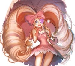 Rule 34 | 10s, 1girl, bad id, bad twitter id, big hair, blonde hair, blue eyes, bow, charcoalo, eyepatch, harime nui, heart, kill la kill, long hair, pink bow, ribbon, smile, solo, twintails