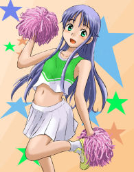 Rule 34 | 1girl, cheerleader, crop top, index (toaru majutsu no index), kamosikayasyamoji, long hair, midriff, navel, pleated skirt, pom pom (cheerleading), purple hair, skirt, solo, toaru majutsu no index