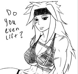 Rule 34 | 1girl, abs, breasts, erika (violated heroine), female focus, headband, monochrome, muscular, scar, sitting, solo, upper body, violated heroine, white background