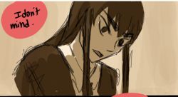 Rule 34 | 10s, 1girl, color coordination, covered eyes, english text, eyebrows, female focus, formal, kill la kill, kiryuuin satsuki, long hair, matoi ryuuko, monochrome, out of frame, roman imperial, sepia, sitting, solo, speech bubble, spot color, stress, surprised, thick eyebrows, wide-eyed, yuri