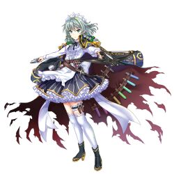 Rule 34 | 1girl, black cape, black footwear, black skirt, blue eyes, boots, bow (weapon), braid, cape, crossbow, frilled skirt, frills, full body, game cg, grey hair, high heel boots, high heels, highres, holding, holding crossbow, holding knife, holding weapon, izayoi sakuya, izayoi sakuya (legendary vampire hunter), knife, long sleeves, looking at viewer, maid headdress, medium hair, pocket watch, rainbow order, rotte (1109), shirt, side braids, simple background, skirt, solo, striped clothes, striped skirt, test tube, thigh strap, thighhighs, third-party source, touhou, touhou lostword, twin braids, vertical-striped clothes, vertical-striped skirt, watch, weapon, white background, white shirt, white thighhighs