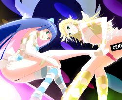 Rule 34 | 10s, 2girls, ace rocket, angel wings, armband, bare shoulders, blonde hair, censored, corset, green eyes, jewelry, legs, long hair, multicolored hair, multiple girls, open mouth, panties, panty &amp; stocking with garterbelt, panty (psg), pantyshot, pink panties, siblings, sisters, sitting, stocking (psg), striped legwear, thighhighs, two-tone hair, underwear, undressing, wings, wristband