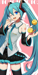 Rule 34 | 1girl, aqua eyes, aqua hair, bad id, bad pixiv id, bird, chick, detached sleeves, harano, hatsune miku, long hair, necktie, open mouth, skirt, thighhighs, twintails, very long hair, vocaloid, wink
