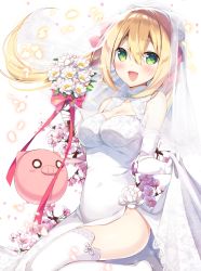 Rule 34 | 1girl, anzu (sumisaki yuzuna), bad id, bad pixiv id, bare shoulders, blonde hair, blush, bouquet, bow, breasts, bridal veil, bride, cherry blossoms, china dress, chinese clothes, cleavage, cleavage cutout, clothing cutout, dress, elbow gloves, flower, gloves, green eyes, holding, holding bouquet, long hair, looking at viewer, medium breasts, open mouth, original, petals, pig, pink bow, solo, sumisaki yuzuna, thighhighs, veil, wedding dress, white dress, white gloves, white thighhighs