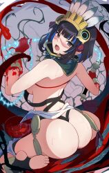 Rule 34 | absurdres, ass, aztec, barefoot, blood, blood on hands, fate/grand order, fate (series), highres, interspecies, kiso (wjnomcuzqmdjcql), multicolored hair, soles, stirrup legwear, tenochtitlan, tenochtitlan (fate), tenochtitlan (first ascension) (fate), toeless legwear, tribal