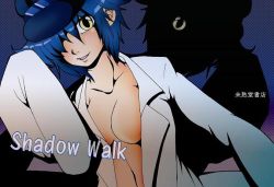 Rule 34 | 1girl, atlus, blue hair, breasts, dark persona, hat, lab coat, megami tensei, open clothes, persona, persona 4, shadow (persona), shin megami tensei, shirogane naoto, yellow eyes