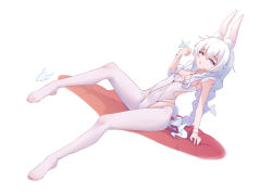 Rule 34 | 1girl, absurdres, animal ear fluff, animal ears, arm up, azur lane, blue eyes, braid, breasts, bug, butterfly, chan sang, covered navel, crotchless, crotchless pantyhose, fake animal ears, feet, full body, highleg, highleg leotard, highres, insect, le malin (azur lane), le malin (listless lapin) (azur lane), leaning back, legs, leotard, long hair, no shoes, official alternate costume, pantyhose, playboy bunny, rabbit ears, see-through, silver hair, simple background, sitting, small breasts, solo, thighs, toes, twin braids, twintails, very long hair, white background, white leotard, white pantyhose, wrist cuffs