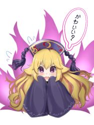 Rule 34 | age regression, aged down, alternate size, black dress, black headwear, chinese clothes, crescent, crescent print, dress, ioriorigami, junko (nameless space horror) (touhou), junko (touhou), long dress, non-web source, sleeves past fingers, sleeves past wrists, touhou, touhou lostword, very long sleeves