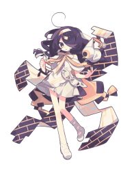 Rule 34 | 1other, ahoge, asymmetrical footwear, bare shoulders, black cape, black hair, braid, cape, chiyo fumi, collared dress, creature, dot nose, dress, full body, hair over one eye, hair ribbon, hairband, hands up, highres, holding, holding ribbon, layered dress, long hair, looking at viewer, meimei (wakamoid), neck ribbon, off-shoulder dress, off shoulder, one eye covered, open mouth, ribbon, ribbon braid, shoes, single bare leg, solo, tachi-e, transparent background, twin braids, uneven footwear, utau, veil, white dress, white footwear, white ribbon, wing collar, yellow cape, yellow hairband