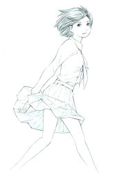 Rule 34 | 1girl, monochrome, original, short hair, sketch, skirt, solo, traditional media, yoshitomi akihito