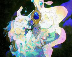 Rule 34 | 1girl, adeuce, air bubble, asphyxiation, beads, blue hair, blue theme, bubble, covered face, drowning, gloves, long sleeves, mahou shoujo madoka magica, mahou shoujo madoka magica (anime), miki sayaka, outstretched arms, reaching, solo, soul gem, submerged, water, white gloves