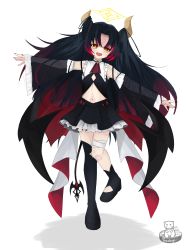 Rule 34 | 1girl, absurdres, asymmetrical legwear, black hair, boots, commission, demon girl, demon horns, demon tail, dress, fingernails, highres, horns, idol corp, lily sin, long hair, multicolored hair, open mouth, shoes, skirt, tail, virtual youtuber, wings