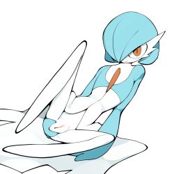 Rule 34 | 1girl, brown eyes, colored skin, creatures (company), female focus, flat chest, game freak, gardevoir, gen 3 pokemon, highres, nintendo, no humans, pokemon, pokemon (creature), pussy, simple background, solo, uncensored, white background, white skin, youjo modoki