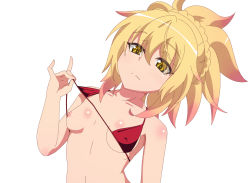 Rule 34 | 1girl, blonde hair, breasts, embarrassed, high school dxd, highres, kunou (high school dxd), leaning back, sad, undressing