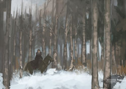 Rule 34 | 1boy, a song of ice and fire, bare tree, cha, cloak, forest, ghost (a song of ice and fire), horse, jon snow, male focus, nature, outdoors, plant, riding, scenery, snow, solo, tree, winter, wolf