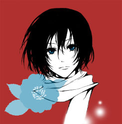 Rule 34 | black hair, blue eyes, flower, hirose naako, mikasa ackerman, scarf, shingeki no kyojin, short hair, smile, solo