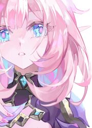 Rule 34 | 1girl, absurdres, blue eyes, commentary request, elysia (honkai impact), elysia (miss pink elf) (honkai impact), eyebrows hidden by hair, hair between eyes, highres, honkai (series), honkai impact 3rd, looking at viewer, nail polish, parted lips, pink hair, pink nails, simple background, solo, upper body, white background, xinliu asato