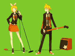 Rule 34 | 1boy, 1girl, amplifier, bass guitar, be mine! (vocaloid), brother and sister, fashion, guitar, instrument, kagamine len, kagamine rin, kuko, microphone, microphone stand, ribbon, siblings, twins, vocaloid