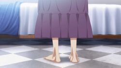 Rule 34 | angelica rapha redgrave, animated, animated gif, barefoot, bed, bed frame, bed sheet, bedroom, calf, dress, feet, foot focus, indoors, legs, lower body, no shoes, no socks, otome game sekai wa mob ni kibishii sekai desu, screencap, soles, standing, toes, undressing