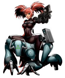Rule 34 | alternate costume, crawling, gun, metal slug, metal slug attack, nadia cassel, official art, riding, robot, sneaking suit, solo, submachine gun, tight clothes, transparent background, twintails, weapon
