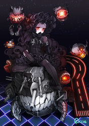 Rule 34 | 10s, 1boy, abyssal ship, bad id, bad pixiv id, black hair, blush, bulge, crossdressing, dress, erection, erection under clothes, glowing, glowing eyes, gothic lolita, isolated island oni, kantai collection, lolita fashion, long hair, looking at viewer, male focus, no shoes, pale skin, pantyhose, penis, red eyes, riccae, shoes, unworn shoes, sitting, smile, solo, trap, very long hair