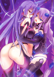 Rule 34 | 10s, 2girls, :p, arms up, ass, bdsm, black legwear, bodysuit, bondage, bound, braid, grabbing another&#039;s breast, breasts squeezed together, breasts, cameltoe, cleavage, cowboy shot, dominatrix, grabbing, highres, iris heart, kami jigen game neptune v, large breasts, leotard, long hair, miyane aki (radical dash), multiple girls, neptune (neptunia), neptune (series), purple hair, purple heart (neptunia), purple theme, pururut, red eyes, saliva, saliva trail, skin tight, symbol-shaped pupils, thighhighs, thong, tongue, tongue out, twin braids, very long hair, yuri