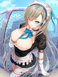 Rule 34 | asuna (blue archive), blue archive, blue eyes, breasts, choker, garter straps, gloves, highres, large breasts, long hair, maid, mole, mole on breast, nanashi (74 nanashi), skirt, solo, tagme, thighhighs, very long hair