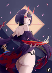 Rule 34 | 1girl, ass, blush, breasts, fate/grand order, fate (series), female focus, highres, horns, looking at viewer, looking back, oni, shiny skin, shuten douji (fate), small breasts, solo, teng zhai zi