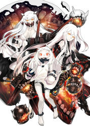 Rule 34 | 10s, 3girls, abyssal ship, ahoge, aircraft carrier princess, barefoot, black panties, breasts, cannon, cleavage, colored skin, covered mouth, dress, gloves, glowing, glowing eyes, highres, horns, kantai collection, large breasts, long hair, long sleeves, looking at viewer, md5 mismatch, midway princess, mittens, multiple girls, northern ocean princess, one side up, open mouth, orange eyes, pale skin, panties, red eyes, redjuice, side-tie panties, side ponytail, torn clothes, underwear, veins, very long hair, white dress, white hair, white skin