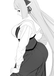 Rule 34 | 1girl, ass, blush, dress, highres, huge ass, long hair, long sleeves, momoko (shoutao), monochrome, original, shoutao, solo, white background