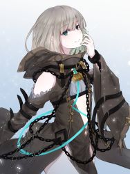 Rule 34 | 1boy, artist request, bad link, bare shoulders, brown hair, brown hood, brown jacket, bullet, chain, chained, closed mouth, green eyes, gretel (sinoalice), hair between eyes, highres, holding, jacket, long sleeves, looking at viewer, short hair, sinoalice, smile, solo, third-party source, trap