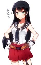 Rule 34 | 10s, agano (kancolle), bad id, bad twitter id, black hair, gloves, green eyes, hands on own hips, kantai collection, long hair, smile, solo, translation request, uniform, yarawi
