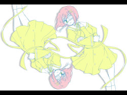 Rule 34 | 00s, 1girl, dress, ef (visual novel), eyepatch, green eyes, letterboxed, long sleeves, pink hair, puffy short sleeves, puffy sleeves, shindou chihiro, short sleeves, simple background, symmetry, white background, yellow dress, yonko