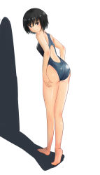 Rule 34 | 1girl, absurdres, amagami, ass, barefoot, black hair, blush, closed mouth, competition swimsuit, from behind, full body, highleg, highleg swimsuit, highres, looking at viewer, nanasaki ai, one-piece swimsuit, short hair, sketch, smile, solo, swimsuit, yoo tenchi