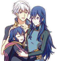 Rule 34 | 1boy, 2girls, ameno (a meno0), bad id, bad pixiv id, blue eyes, blue hair, brown eyes, collarbone, family, father and daughter, fire emblem, fire emblem awakening, hair between eyes, hand on another&#039;s head, husband and wife, long hair, long sleeves, lucina (fire emblem), morgan (female) (fire emblem), morgan (fire emblem), mother and daughter, multiple girls, nintendo, one eye closed, open mouth, robin (fire emblem), robin (male) (fire emblem), short sleeves, silver hair, simple background, smile, very long hair, white background