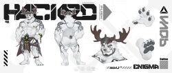 Rule 34 | 1boy, abs, antlers, ass, bara, bear boy, bear tail, beard, character sheet, completely nude, facial hair, full beard, full body, furry, furry male, highres, horns, huge eyebrows, large pectorals, male focus, mature male, multiple scars, muscular, muscular male, navel, nipple piercing, nipple rings, nipples, nude, original, pectorals, pelvic curtain, piercing, reindeer antlers, scar, seductive smile, shiba ichi, short hair, smile, standing, stomach, tail, thick thighs, thighs, white fur