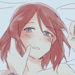 Rule 34 | 10s, 1girl, blue eyes, blush, looking at viewer, male hand, nude, open mouth, pov, red hair, rose (tales), short hair, tales of (series), tales of zestiria