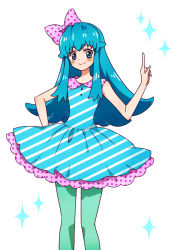 Rule 34 | 10s, 1girl, blue dress, blue eyes, blue hair, blush, dress, eyelashes, fashion, green pantyhose, hair ornament, hair ribbon, happinesscharge precure!, happy, kagami chihiro, long hair, looking at viewer, matching hair/eyes, pantyhose, precure, ribbon, shirayuki hime, smile, solo