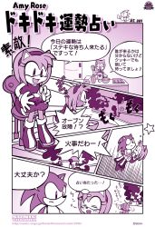 Rule 34 | amy rose, animal nose, apron, artist request, baking, bowl, carrying, chair, comic, crystal ball, furry, indoors, monochrome, official art, omochao, oven, sitting, smoke, sonic (series), sonic the hedgehog, surprised, translation request, whisk