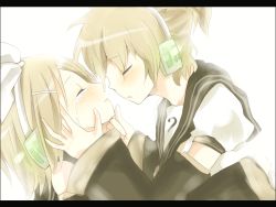 Rule 34 | 1boy, 1girl, bad id, bad pixiv id, blonde hair, blush, brother and sister, closed eyes, headphones, hetero, imminent kiss, incest, kagamine len, kagamine rin, letterboxed, mono (recall), siblings, tears, twincest, twins, vocaloid